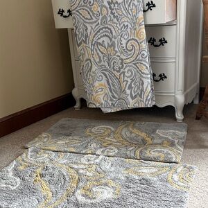 Threshold Gray and Yellow Paisley Shower Curtain and Bath Mat Set